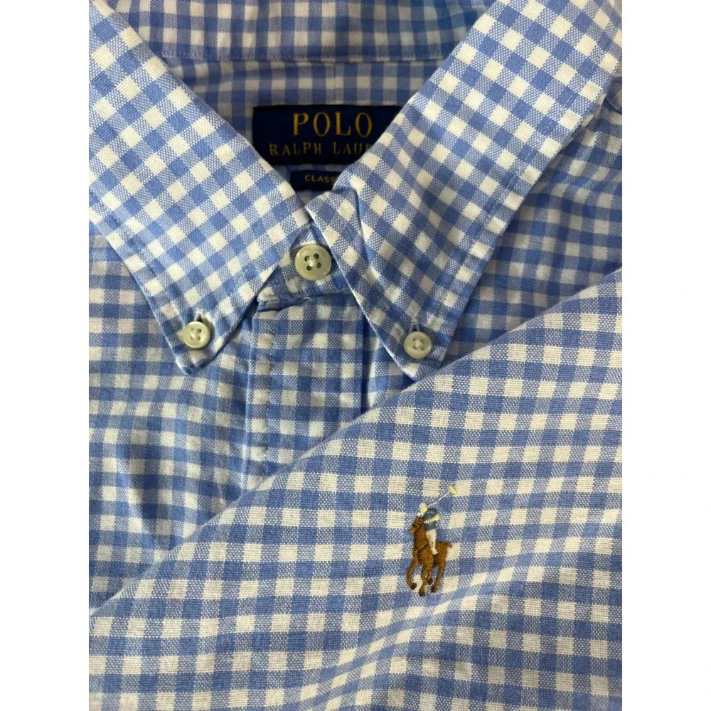 Polo Ralph Lauren Button Down Shirt Mens XL Blue Gingham Classic Fit Cotton